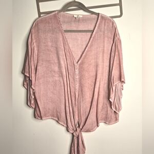 Entro Cropped Tie Blouse Size Small Pink V-neck Flowing Boho 💕